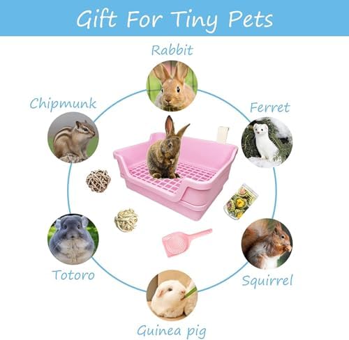 PINVNBY Large Rabbit Litter Box Deep Bunny Corner Toilet Box Double-Deck Small Animal Potty Trainer with Hooks for Adult Guinea Pig Chinchilla Ferret Chipmunk (Pink)