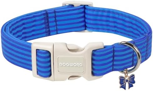 DOGWONG Blue Dog Collar, Cute Blue Striped Dog Collar,Adjustable Girl Boy Dogs Collars for X-Small Puppies Dogs, Neck 8-12 inches