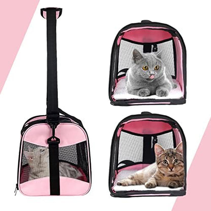 Cat Carrying Case - Pet Carrier Airline Approved, Protable and Breathable Pet Travel Carrier Removable Fleece Pad, Collapsible Cat Carrier Dog Carrier for Medium Cats Small Cats Dogs (Medium, Pink)