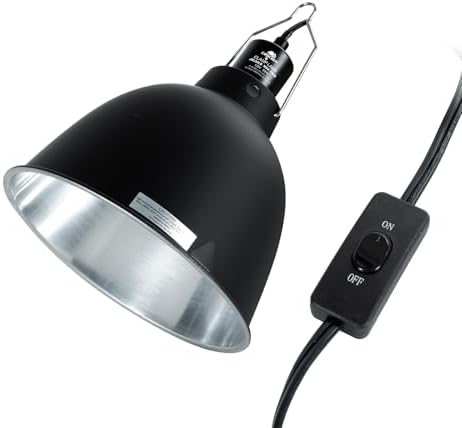 Reptile Light Fixture, 8.1in Deep Dome Reptile Heat Lamp Fixture with Switch, Terrarium UVB Basking Light Fixture for Bearded Dragon Snake Chameleon Lizard, Suitable for E26 Bulbs Up to 150W