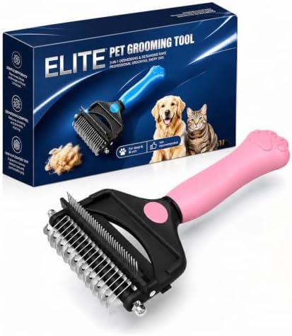 Deshedding Dog Brush，3-in-1 Undercoat Rake for Dogs (Pink)