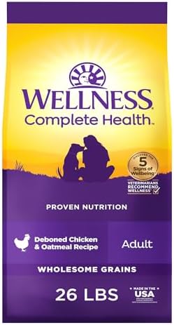 Wellness Complete Health Adult Dry Dog Food, Wholesome Grain Kibble, Natural, Chicken and Oatmeal Recipe, 26 lb Bag