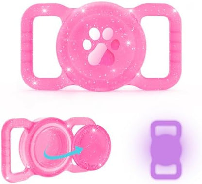 SANKALA Luminous Airtag Dog Collar Holder, Pink Glitter, 1 Pack