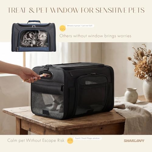 Top-Expandable Pet Carrier with Treat Pet Window,17x11x9.5 Airline Approved