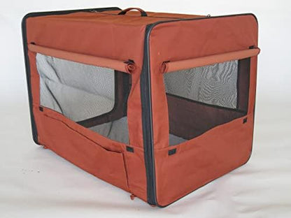 Go Pet Club 32" Soft Collapsible Dog Crate, Portable Pet Carrier, Thick Padded Pet Travel Crate for Indoor & Outdoor, Foldable Kennel Cage with Durable Mesh Windows, Brown