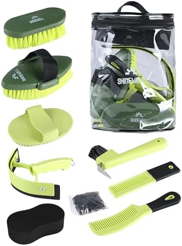 Shinewell Horse Grooming Kit, Complete Horse Brush Set, Equine Grooming Tools for Shedding & Daily Care Green