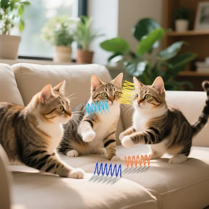 72 PCS 12 Colors Cat Spring Toys for Indoor Cats, Cat Kitten Toys Plastic Coil Spiral Springs for Swatting, Biting, Hunting