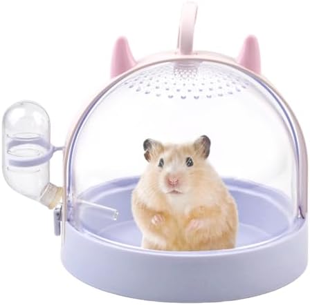 Portable Hamster Cage with Water Bottle,Hamster Carrier Cage High Permeability Travel Carry Cage Case for Gerbils Mice Guinea Pigs Sugar Glider Small Pet(Purple)