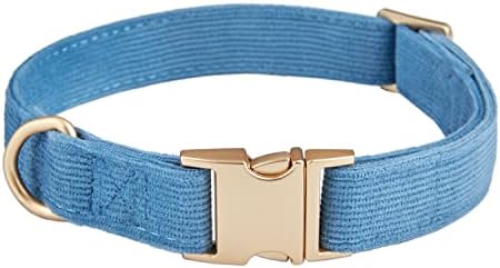 Soft Corduroy Fibric Dog Collar with High Grade Metal Buckle, for Large Dogs.(Blue,Large:17-26")