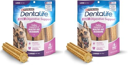 Dentalife Plus Digestive Support Dog Treats for Large Dogs 40 lbs. and up, Cleans Teeth, Freshens Breath, & Supports Healthy Gut, Chicken & Pumpkin Flavor, 7 oz., 6 Chews - 6 ct. Pouch (Pack of 2)