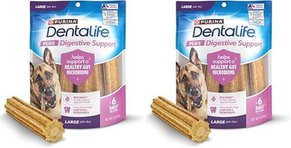 Dentalife Plus Digestive Support Dog Treats for Large Dogs 40 lbs. and up, Cleans Teeth, Freshens Breath, & Supports Healthy Gut, Chicken & Pumpkin Flavor, 7 oz., 6 Chews - 6 ct. Pouch (Pack of 2)