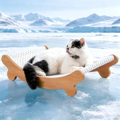 CHEERPALS Cooling Cat Bed, Wooden Hammock with Breath Mesh for Small Dogs