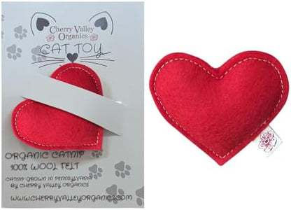 Catnip Toy – Heart Shape, Organic Catnip, 100% Wool Felt, Grown & Made in The USA - Red