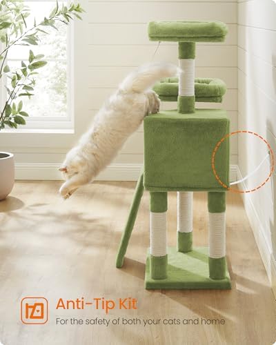 Feandrea Cat Tree, 45.3-Inch Cute Cat Tower, Plush Climbing Condo, Green