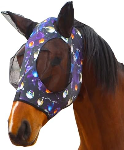 Harrison Howard Super Comfort Stretchy Fly Mask Large Eye Space with UV Protection Soft on Skin with Breathability Star Large