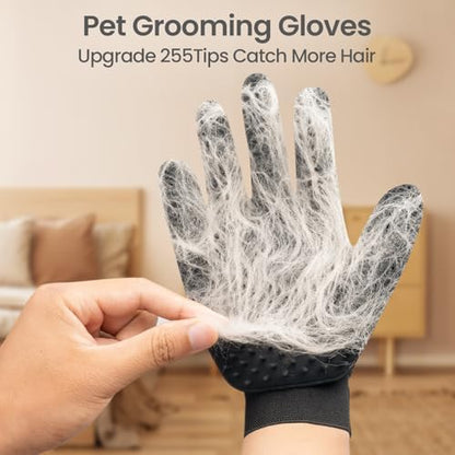 Pet Hair Removal Glove with 255 Silicone Tips for Dogs & Cats, Right Black