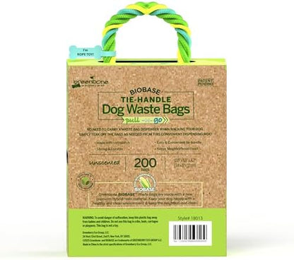 Greenbone Poop Bags for Dogs with Handles Unscented with Bonus Rope Pet Toy, 200 Count on Single Roll, Plant Based