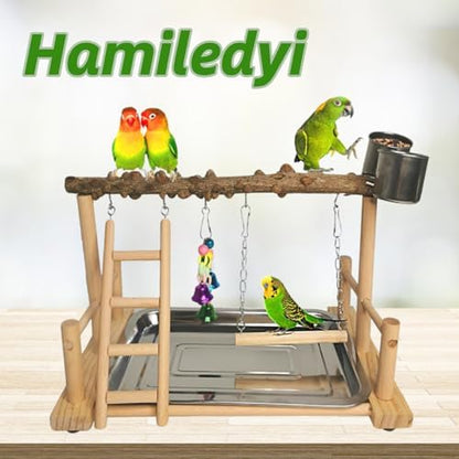 Hamiledyi Parrot Playground Bird Playstand Exercise Wooden Bird Play Perch