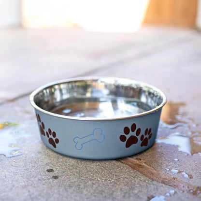 Loving Pets Bella Dog Bowls- Stainless Steel Dog & Cat Bowls - Spill Proof Dog Food Bowl, Cat Bowl, Puppy Essentials & Pet Supplies Great for Home & Travel (Large 35-65 lbs, Blueberry)
