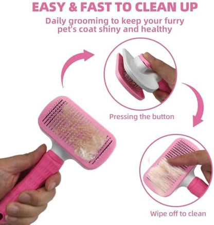 Dog Brush for Shedding,6 PCS in One Pet Slicker Hair Brush Kit Organizer Bag - Dog Cat Grooming Deshedding Undercoat Rake Brush Comb for All Small Large Dogs Cats Pink