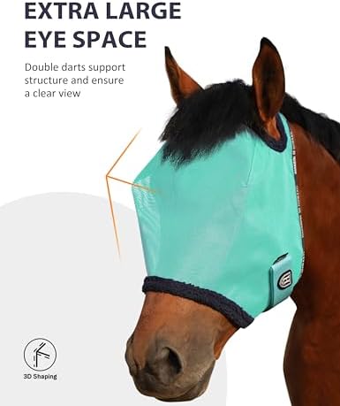 Harrison Howard All Round Mesh Horse Fly Mask UV Protective with Fleece Padded Edging Mint S