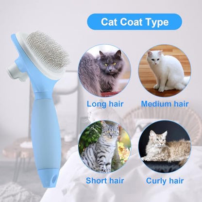 Cat Brush for Shedding, Self Cleaning Brush for Long & Short Hair Cats