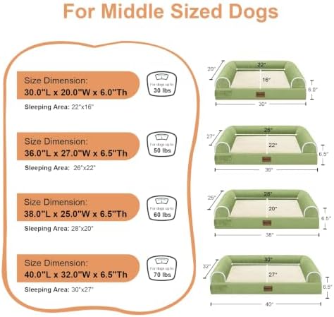 NANUYA Orthopedic Dog Bed for Large Dogs, 36 x 27 Inch, Grass Green