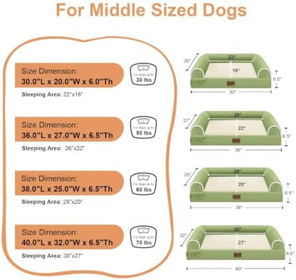 NANUYA Orthopedic Dog Bed for Large Dogs, 36 x 27 Inch, Grass Green