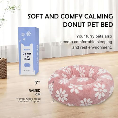 Donut Dog Beds, Calming Round Cat Beds for Indoor Cats, Pink, 23"