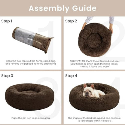 Love's cabin 24in Cat Beds for Indoor Cats - Cat Bed with Machine Washable, Waterproof Bottom - Dark Brown Fluffy Dog and Pet Calming Cushion Bed for Joint-Relief and Sleep Improvement