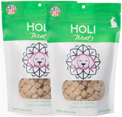 HOLI Freeze Dried Rabbit Dog Treats – Single Ingredient Freeze Dried Rabbit Treats for Dogs – All Natural – High Value Training Treats - (3.5 Ounce - 2 Pack)
