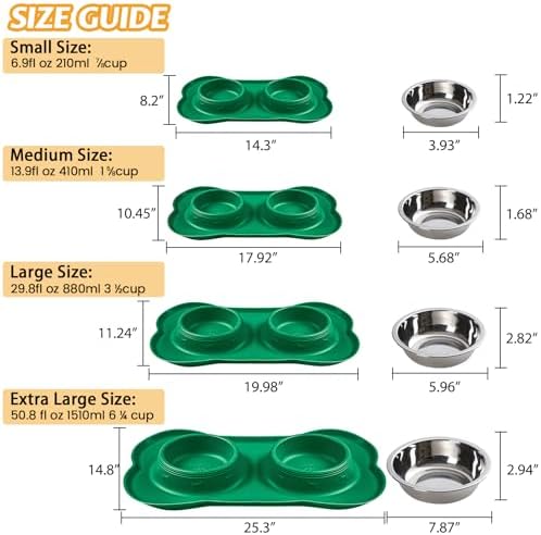 Hubulk Pet Dog Bowls 2 Stainless Steel Dog Bowl with No Spill Non-Skid Silicone Mat + Pet Food Scoop Water and Food Feeder Bowls for Feeding Small Medium Large Dogs Cats Puppies (Medium, Hunter Green)