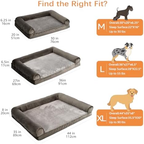 Amazon Basics Dog Bed with Premium Foam, Pressure-Relief Support for Dogs up to 90lbs, Non-Slip Bottom, Machine Washable Cover, Extra Large Sized (44" x 35"), Taupe