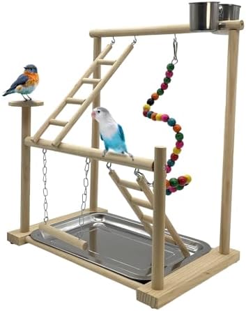 Hamiledyi Small Bird Playground Parakeet Play Gym Wooden Parrot Perch Stand