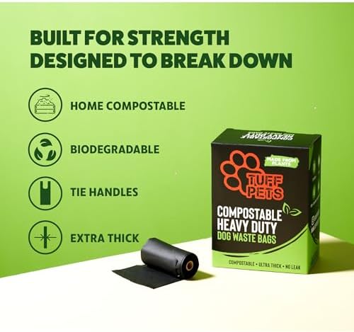 Tuff Pets Certified Compostable Dog Poop Bags with Handles, 12 Thick Rolls