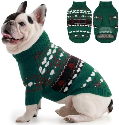 IECOii Small Dog Christmas Sweater, Dog Turtleneck Knit for Holiday, M
