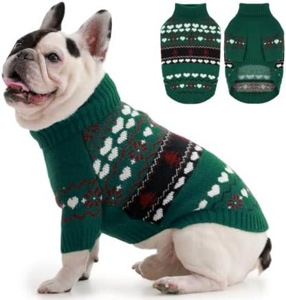 IECOii Small Dog Christmas Sweater, Dog Turtleneck Knit for Holiday, M