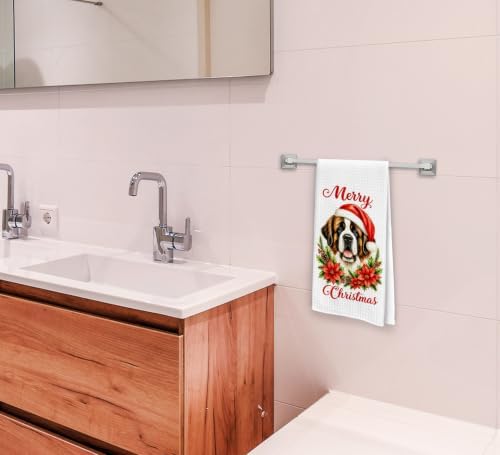 Christmas Saint Bernard Kitchen Dish Towels Dishcloth 16x24 Inches