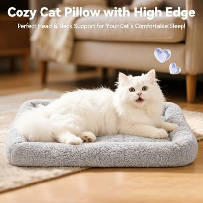 LESYPET Cat Bed for Indoor Cats, Cat Bed Curl Sleep Cushion with Raised Pillow Around, Washable Pet Mat for Cat/Rabbit/Hamsters, 15"×10"