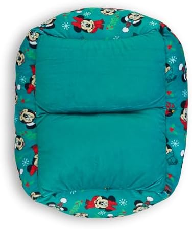 Disney Dog Bed, Holiday Mickey and Minnie Expressions Scattered Green, Cuddler