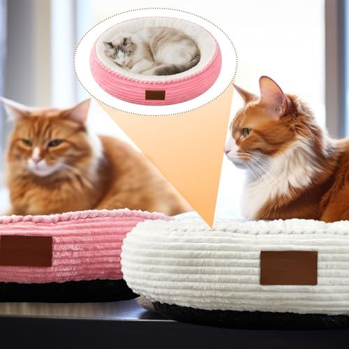 Pink, White 2 Pack Washable Cat Beds for Indoor