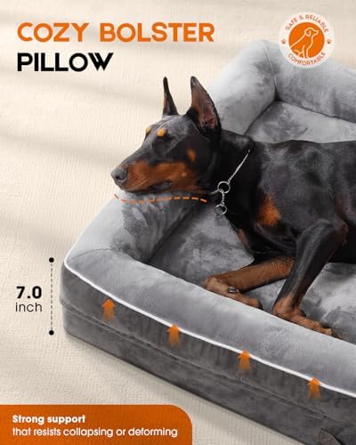 Upvilla Orthopedic Dog Bed, Four-Sided Medium Dog Sofa, Washable Cover Gray