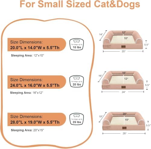 NANUYA Orthopedic Dog Bed for Small Dogs, 20 x 14 Inch, Pink