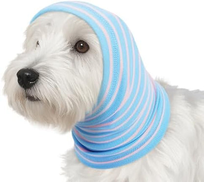 Nanaki Calming Hoodie Dog Grooming Ear Cover Anxiety Relief-No Shake Dog Ear Wrap Hematoma, Striped Head Wrap Snoods for Noise Protection, Bath, Fireworks, Thunderstorm, Blow Drying, Warm-Keeping