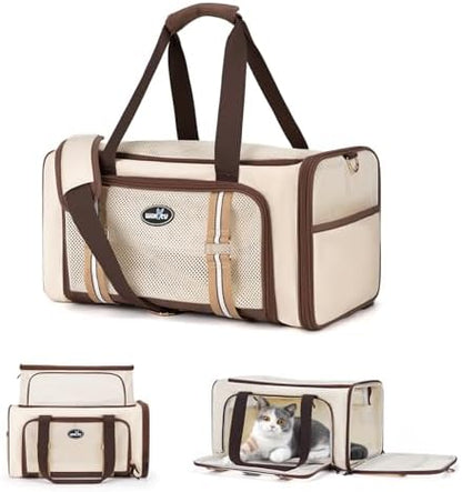 Wakytu Expandable Pet Carrier for Cats and Dogs, Airline Approved Cat Carrier, Large Travel Bag with Extra Large Foldable mat
