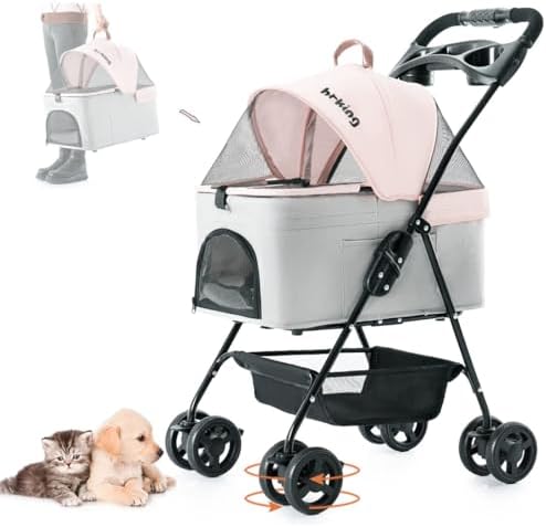 Pet Stroller with Detachable Carrier for Small Dogs&Cats, Pink Gray