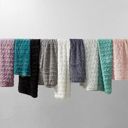 Madison Park Ruched Fur Throw Faux Fur Blanket for Sofa, 50" x 60", Aqua