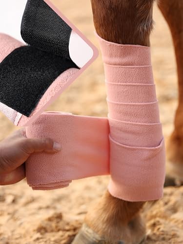Horse Polo Wraps Upgrade with Bling Leg Wraps for Horses 4-Pack Fleece Leg Wraps Stable Supplies-Salmon Rose M