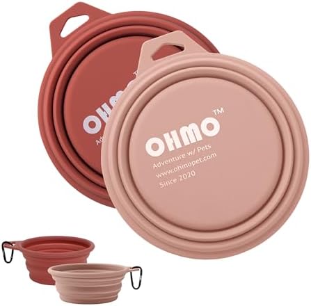 OHMO Large Collapsible Dog Bowls for Travel, 27oz, 2pcs, Coral&Brick Red