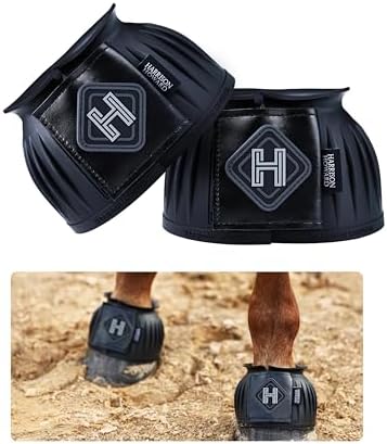 Harrison Howard Rubber Bell Boots for Horses, Hoof Overreach Protection for Horses, w/Upgraded Leather Touch Tape